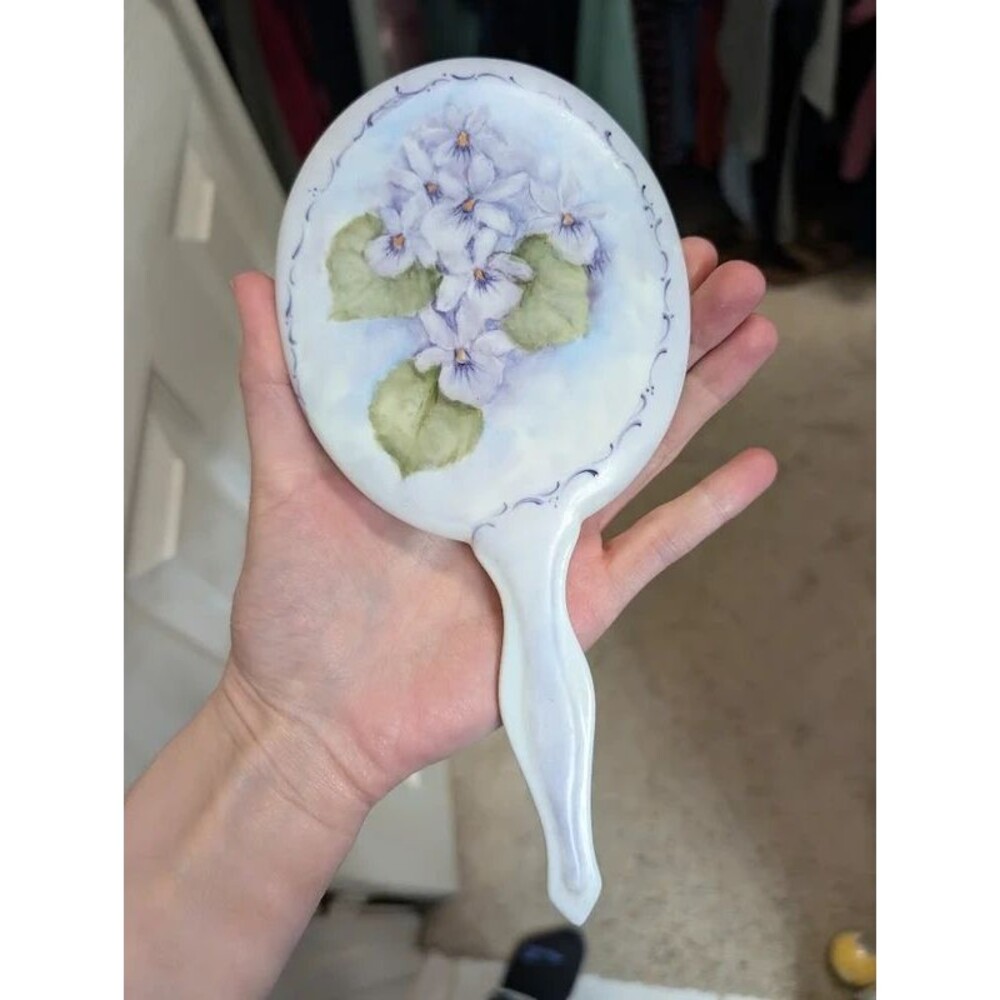 Vintage Handheld Porcelain Hand-painted Mirror